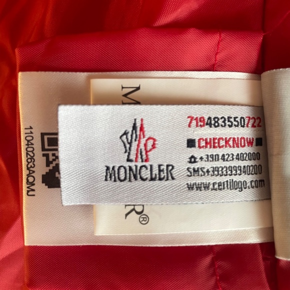 Women’s Red Moncler Down Puffer Jacket with Real Rabbit Fur lined hood Size 3 - Picture 12 of 13
